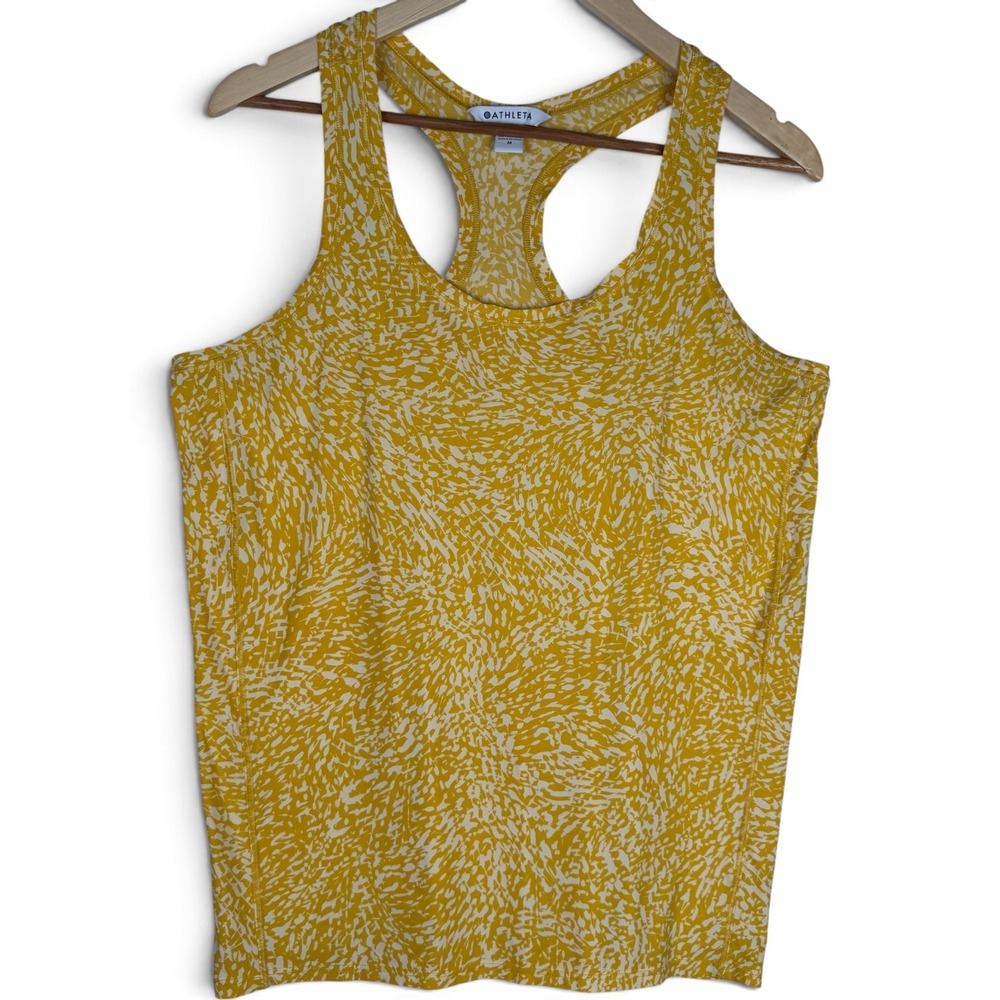 Athleta Tank Top Size Medium Yellow White Abstract Athletic Racerback Gym